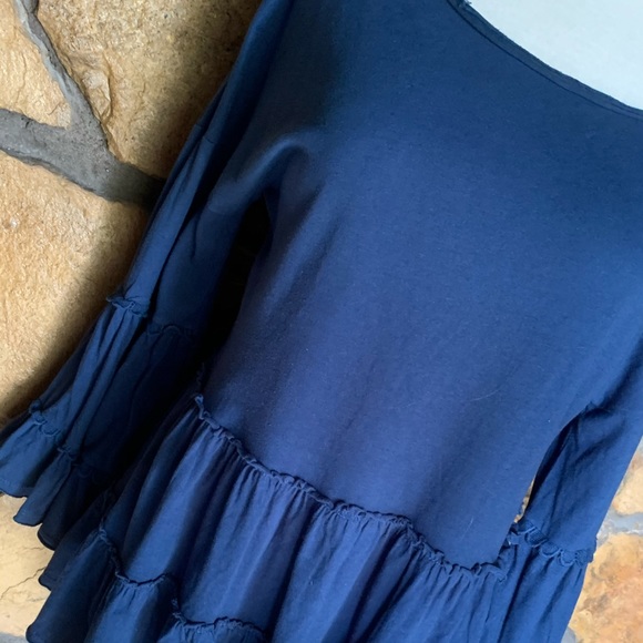 EUC Hannah Blue Knit Top with Ruffle - Size Medium - Picture 6 of 16